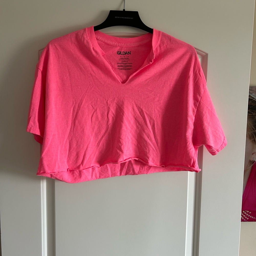 Gildan Pink Polo Crop T-Shirt